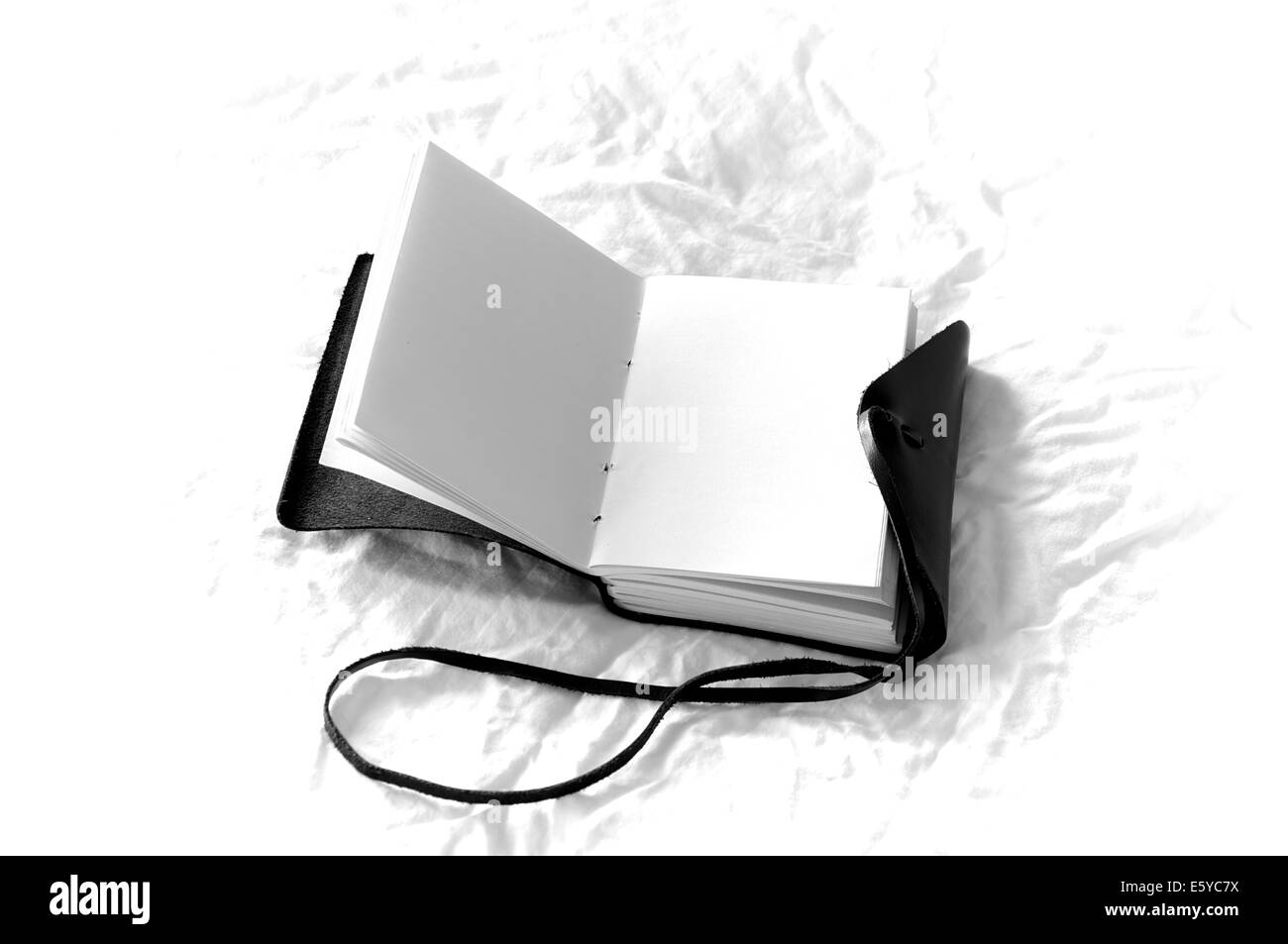 Un journal vierge relié en cuir Ouvrir pour afficher les pages blanches