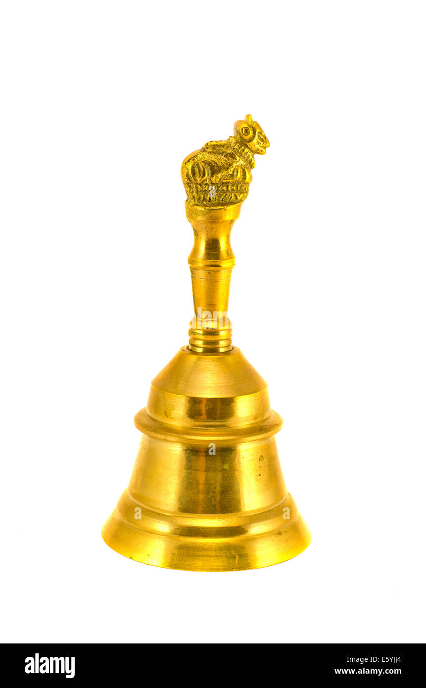 Nouvelle belle asiatique ornement or brass bell main isolé sur fond blanc Banque D'Images