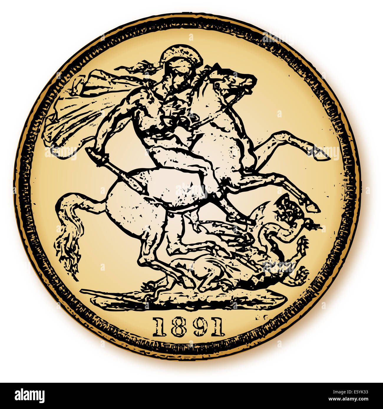 Une ancienne pièce de monnaie britannique avec une représentation de George tuer le Dragon Banque D'Images