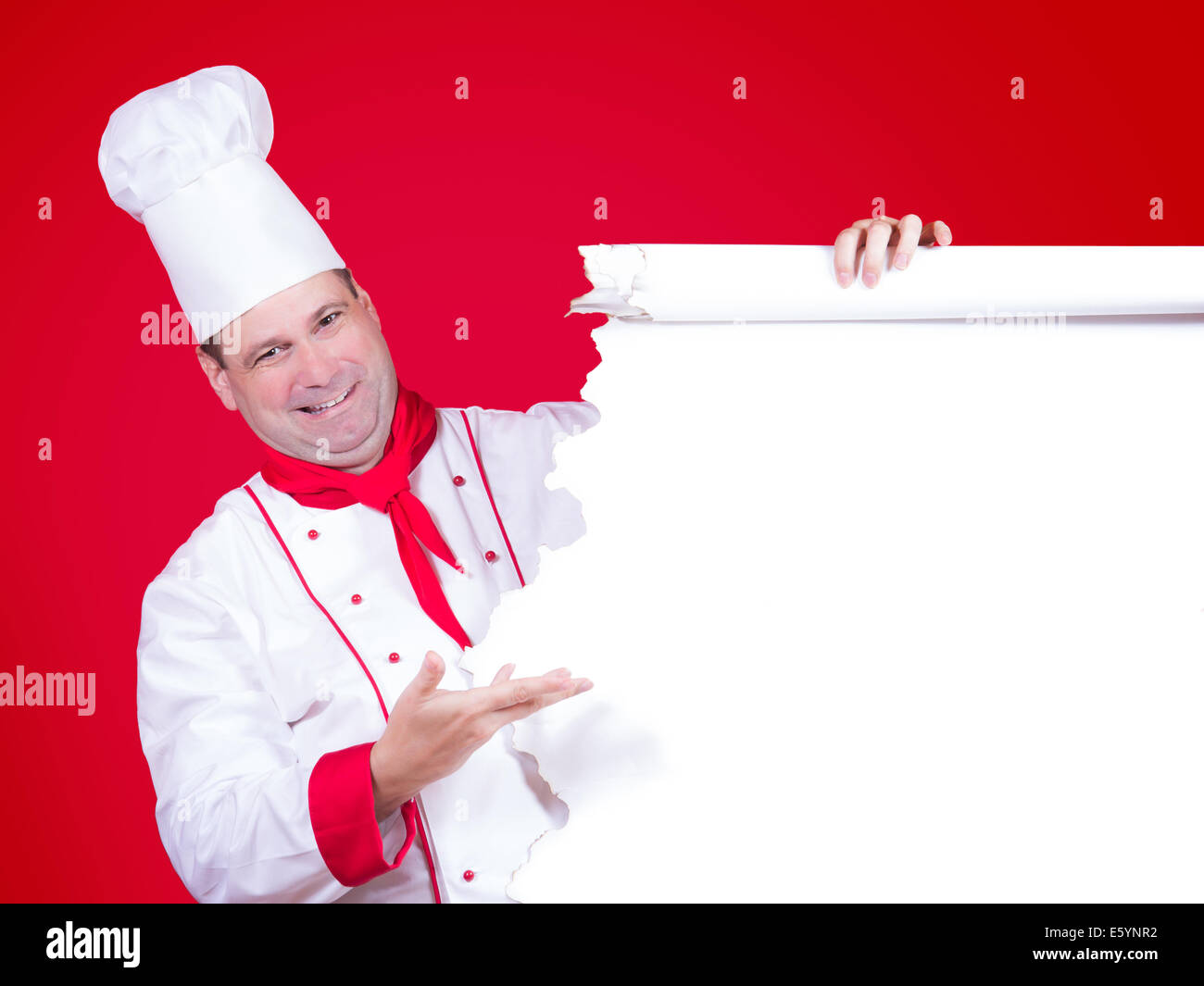Head Chef propose un menu vide Banque D'Images