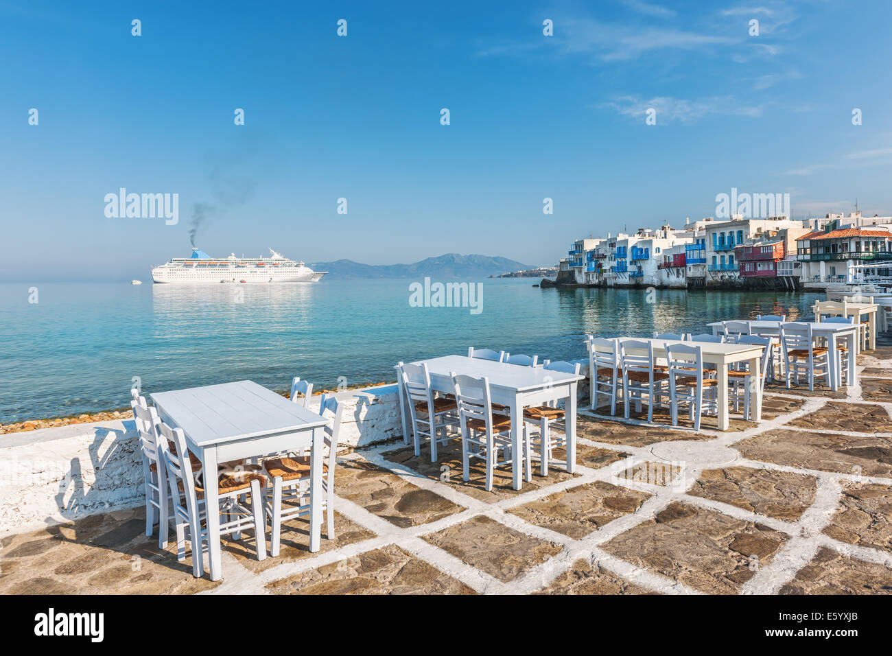 La petite Venise sur l'île de Mykonos, Cyclades, Grèce Banque D'Images