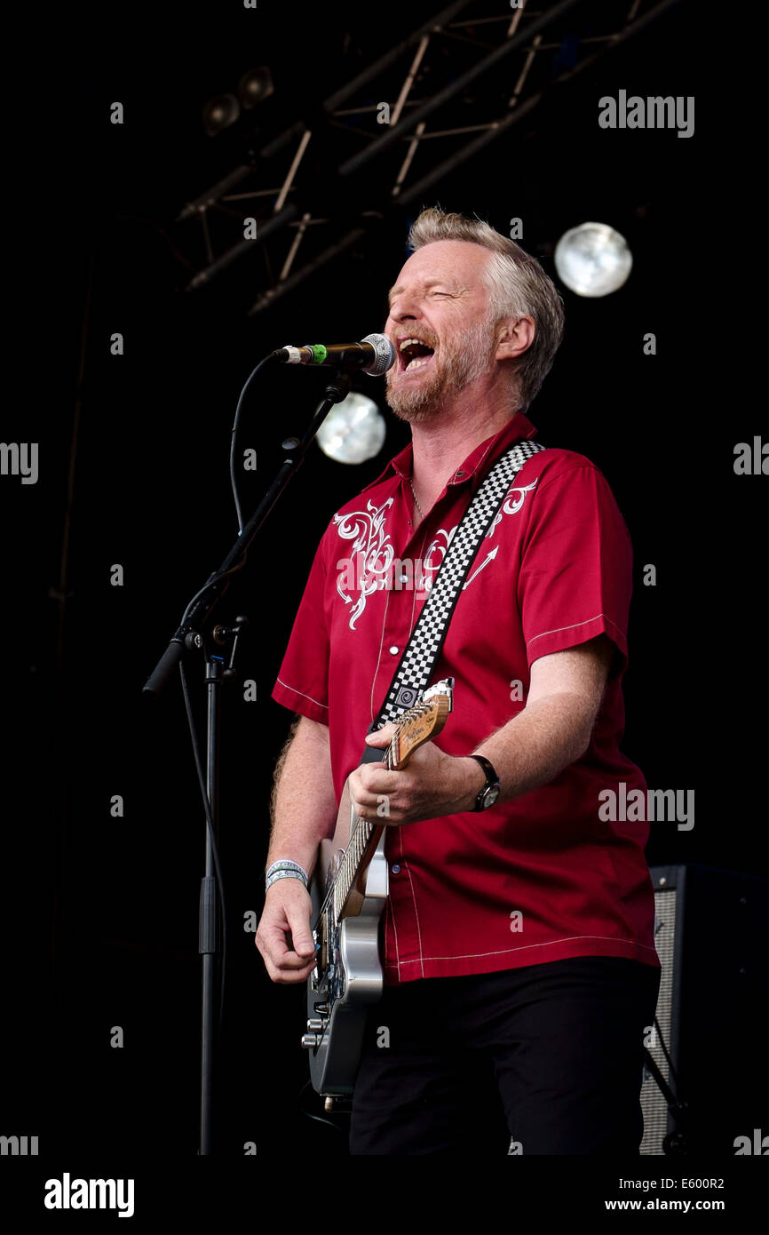 Beauly, Ecosse, Royaume-Uni. 9 Août, 2014. Billy Bragg fonctionne à l'Belladrum Coeur Tartan Festival. L'événement de cette année marque le dixième anniversaire du festival, attirant des milliers de personnes et de familles de toute l'Écosse. Crédit : Thomas Bisset/Alamy Live News Banque D'Images