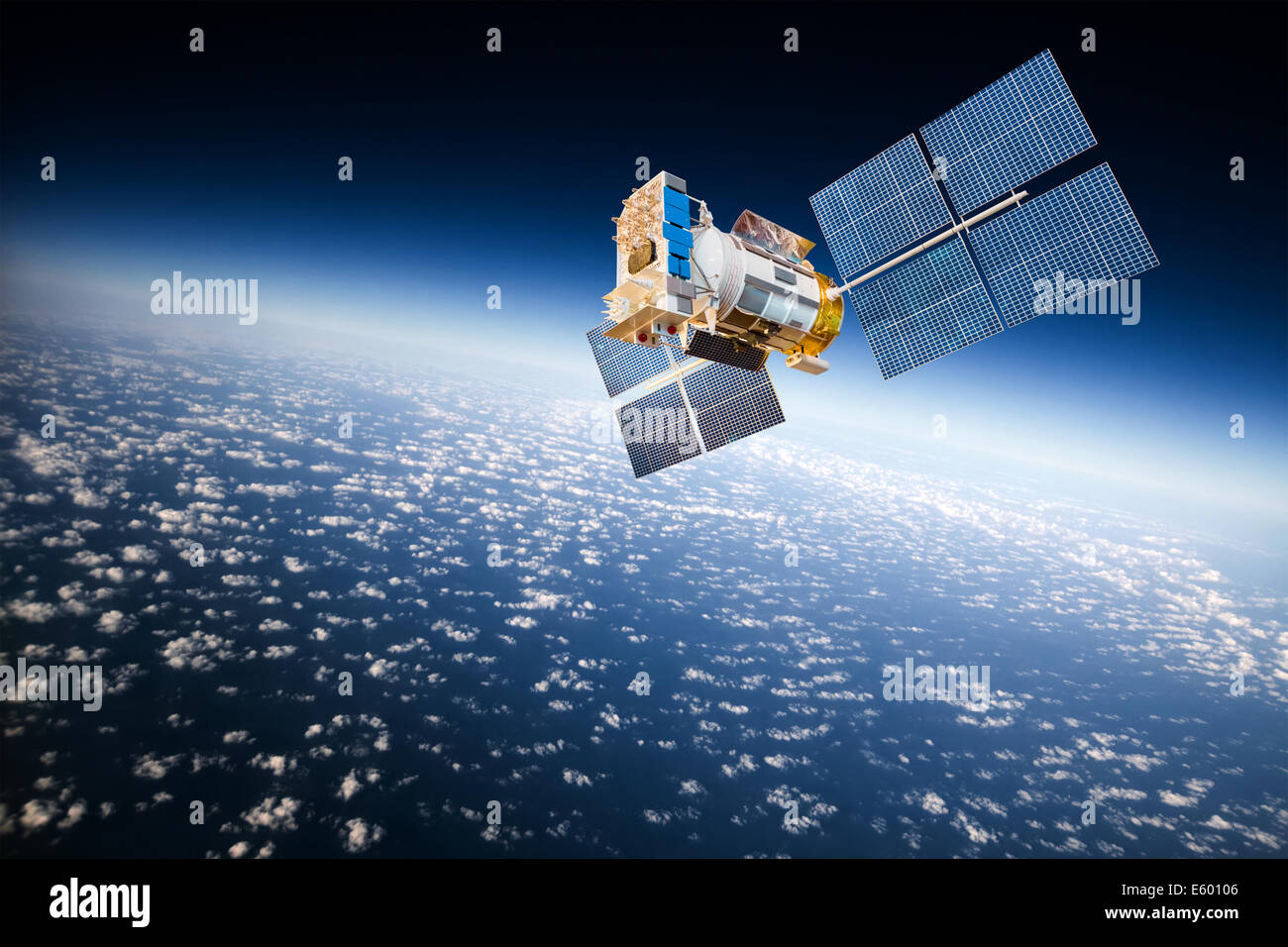 Satellite spatial en orbite autour de la terre Banque D'Images