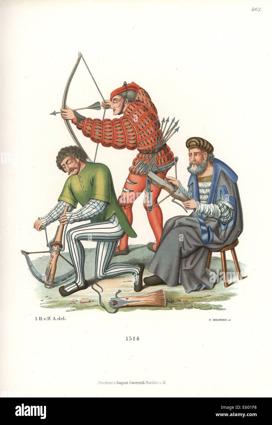 Les archers médiévaux avec arbalète et long bow dès le début du xvie siècle. Banque D'Images