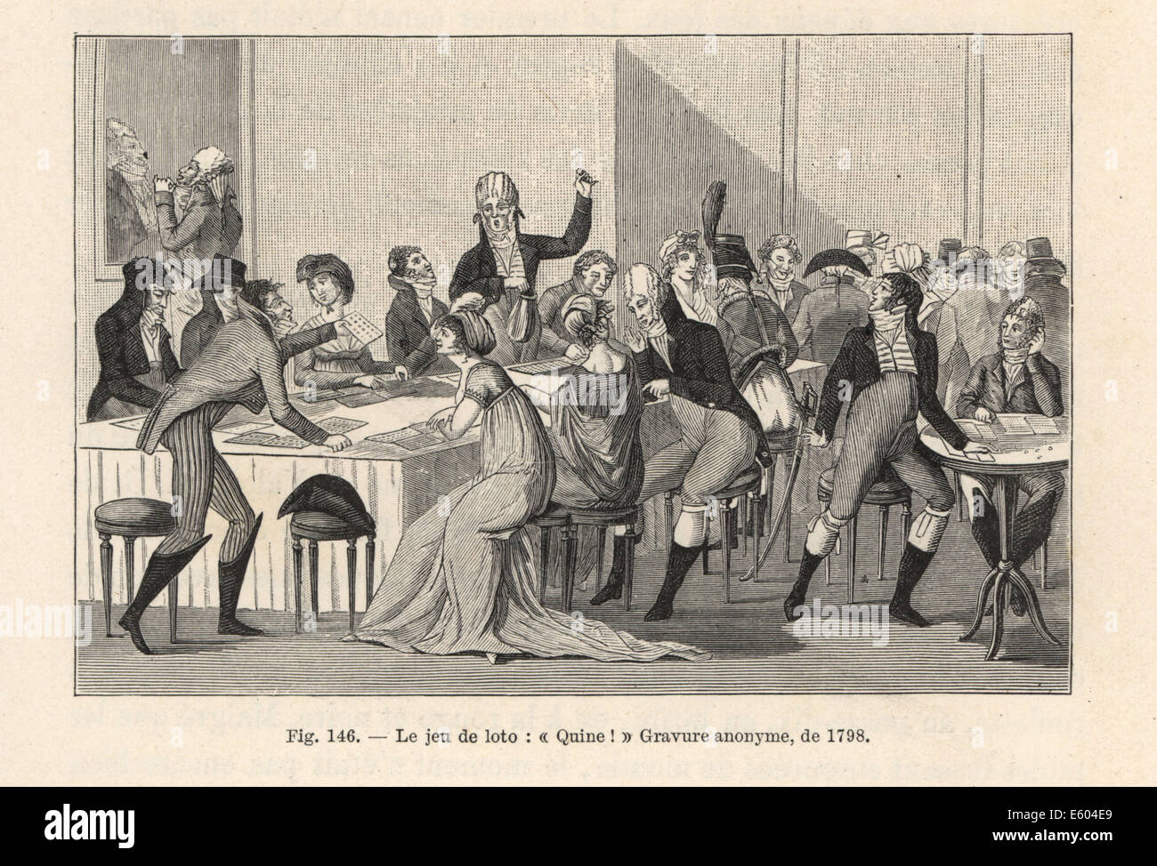 Parisiens branchés de jouer à un jeu de hasard appelé loto ou lotto, 1798. Banque D'Images