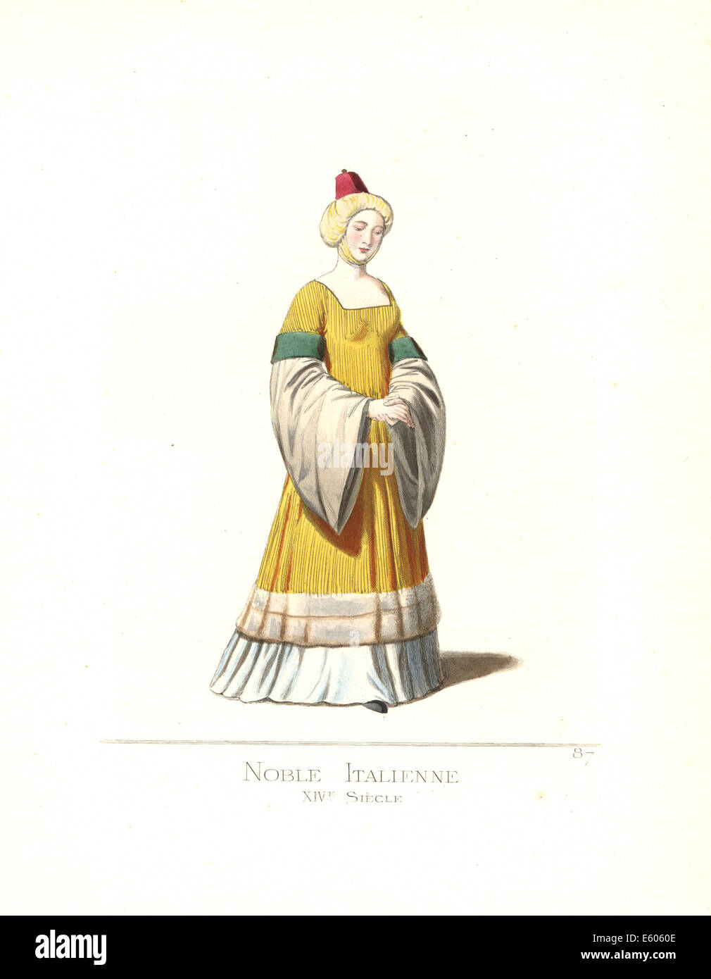Costume d'une femme noble italien, 14ème siècle. Banque D'Images