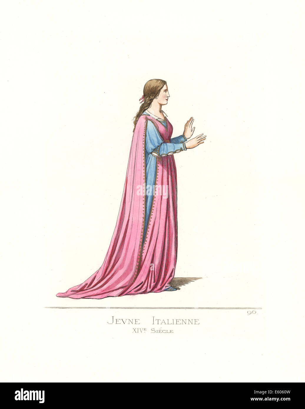 Costume d'une jeune femme italienne, 14e siècle. Banque D'Images