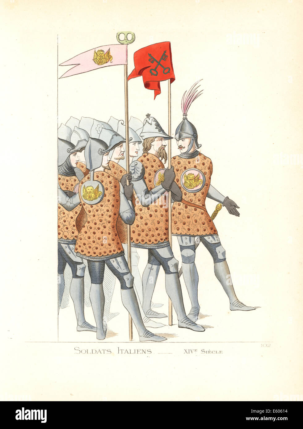 Uniformes des soldats italiens, 14e siècle. Banque D'Images
