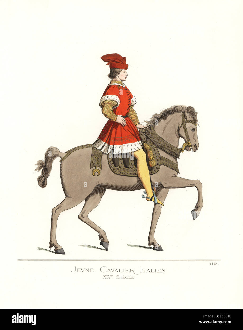 Costume d'un jeune homme de cavalerie Italienne, 14e siècle. Banque D'Images