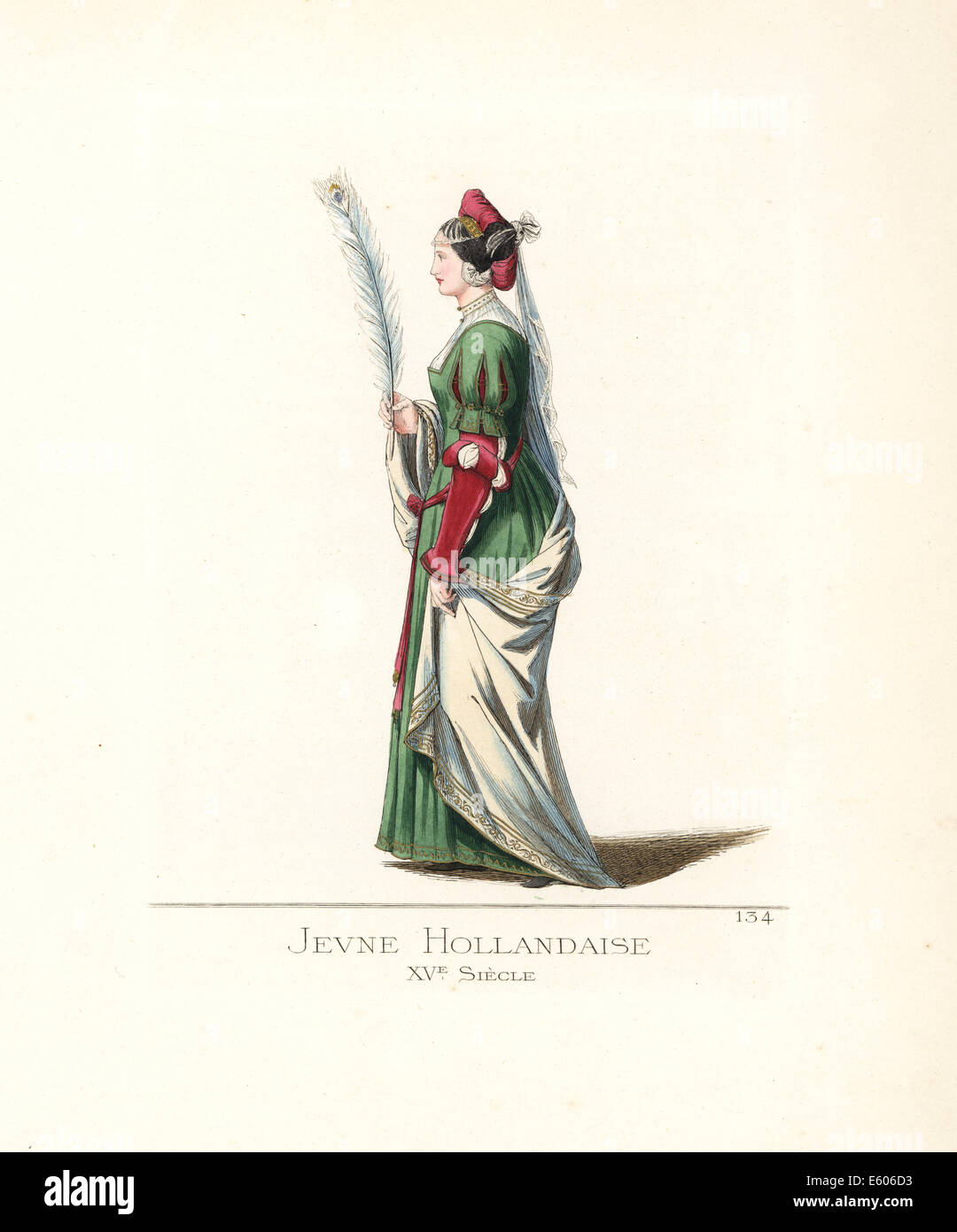 Costume d'une jeune femme d'Hollande, 15ème siècle. Banque D'Images