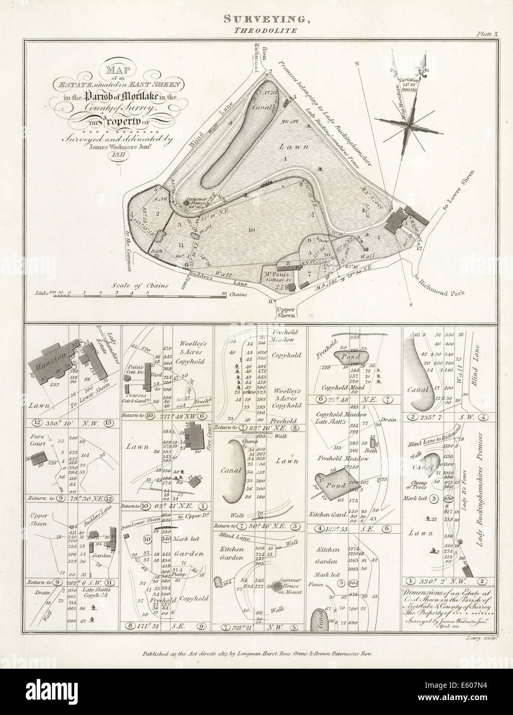 La carte d'une succession au Sheen, Surrey, interrogés et délimité, 1811. Banque D'Images
