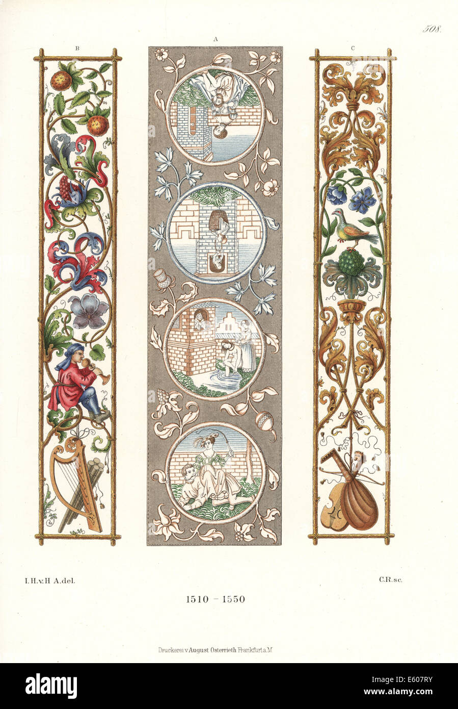 Ornements en tapisserie et peintures de la première moitié du 16ème siècle. Banque D'Images
