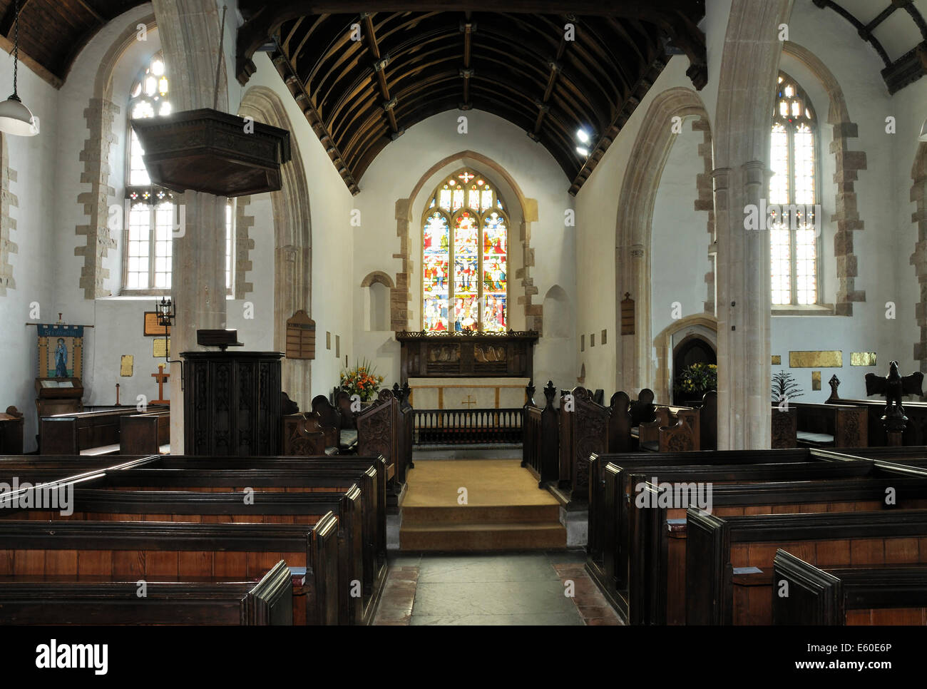 Intérieur de l'Église de Tous les Saints, Selworthy, Nr. Porlock, Somerset Banque D'Images