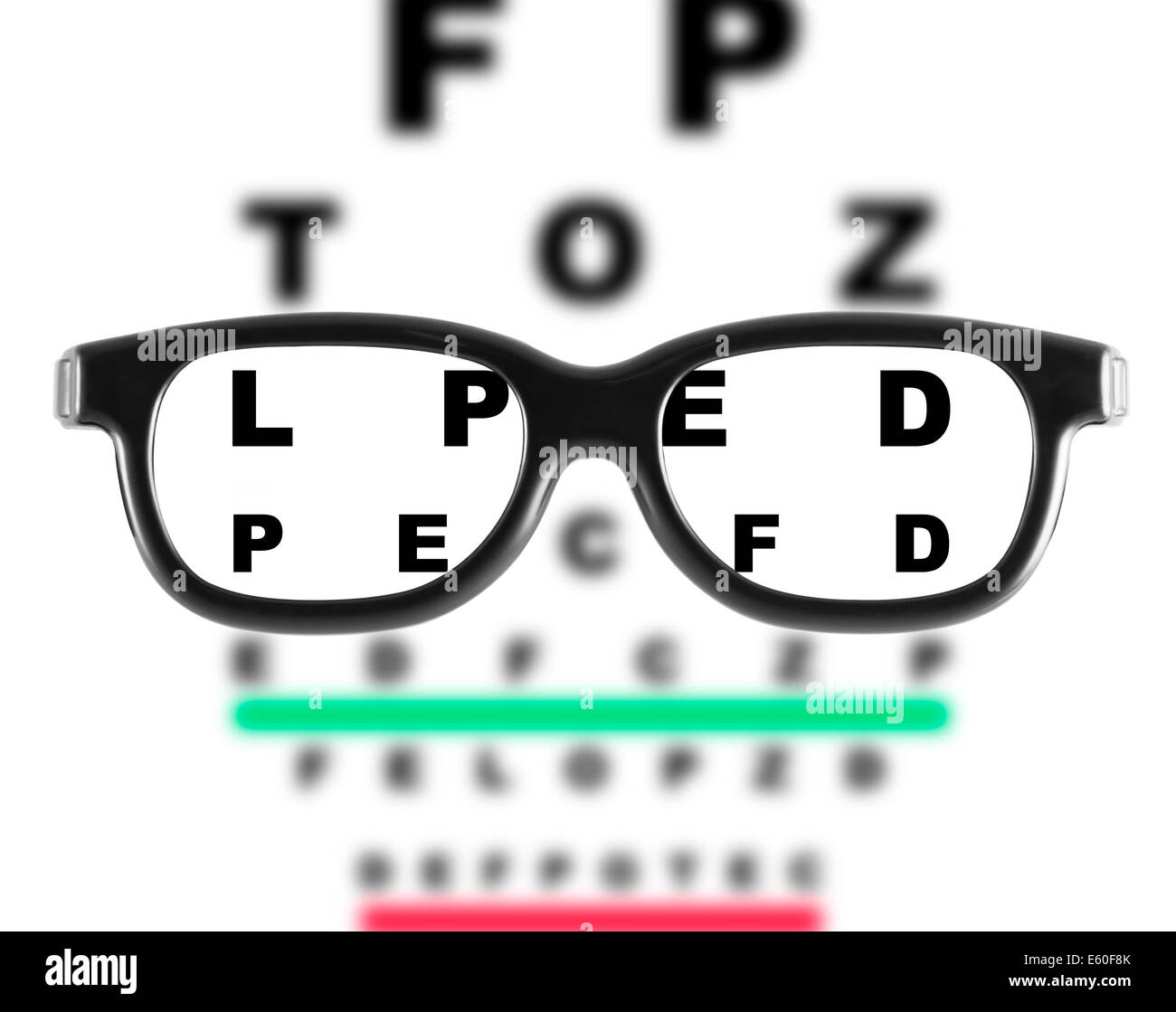 Lunettes avec eye chart Banque D'Images