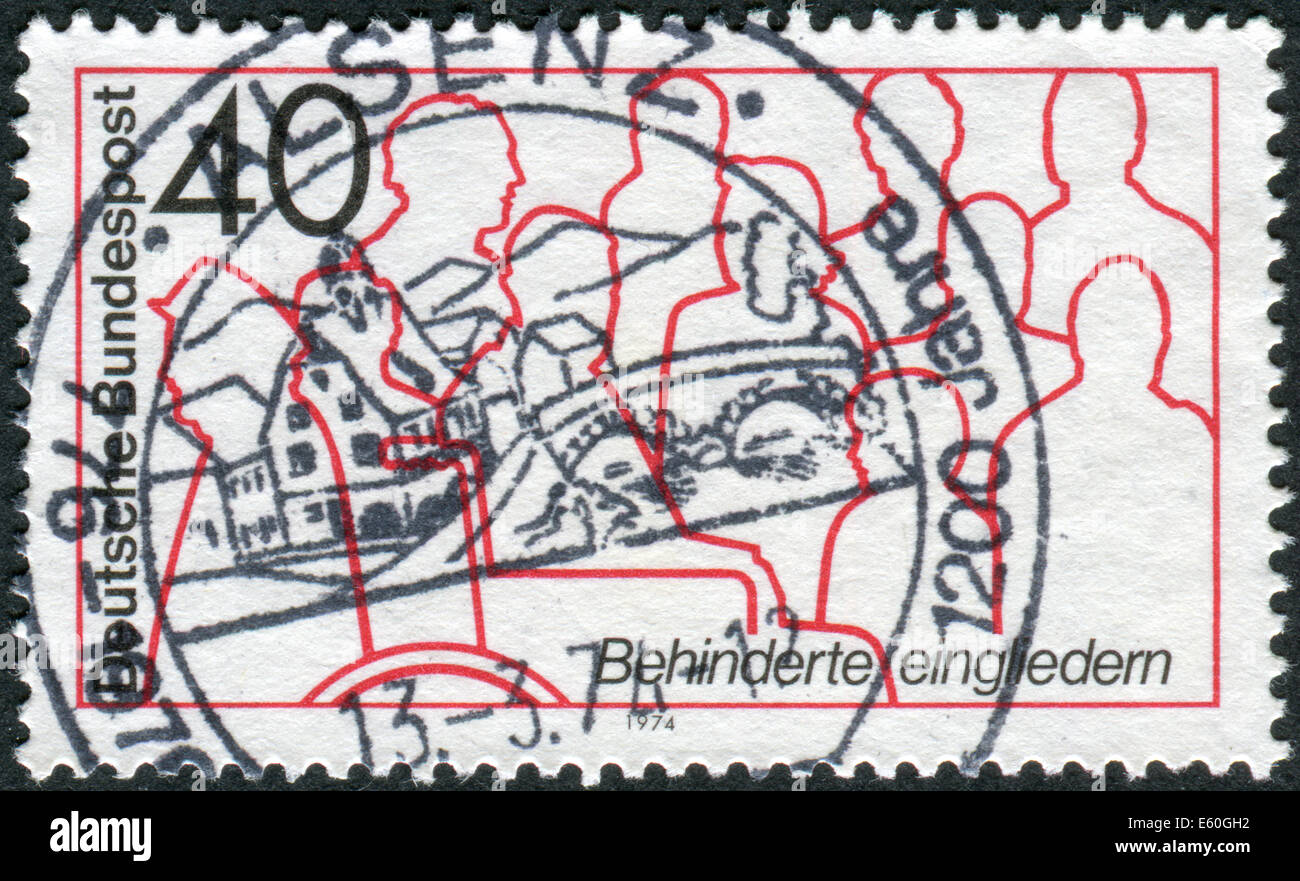 Allemagne - circa 1974 : timbre-poste imprimé en Allemagne, dédié à la réadaptation des handicapés, vers 1974 Banque D'Images