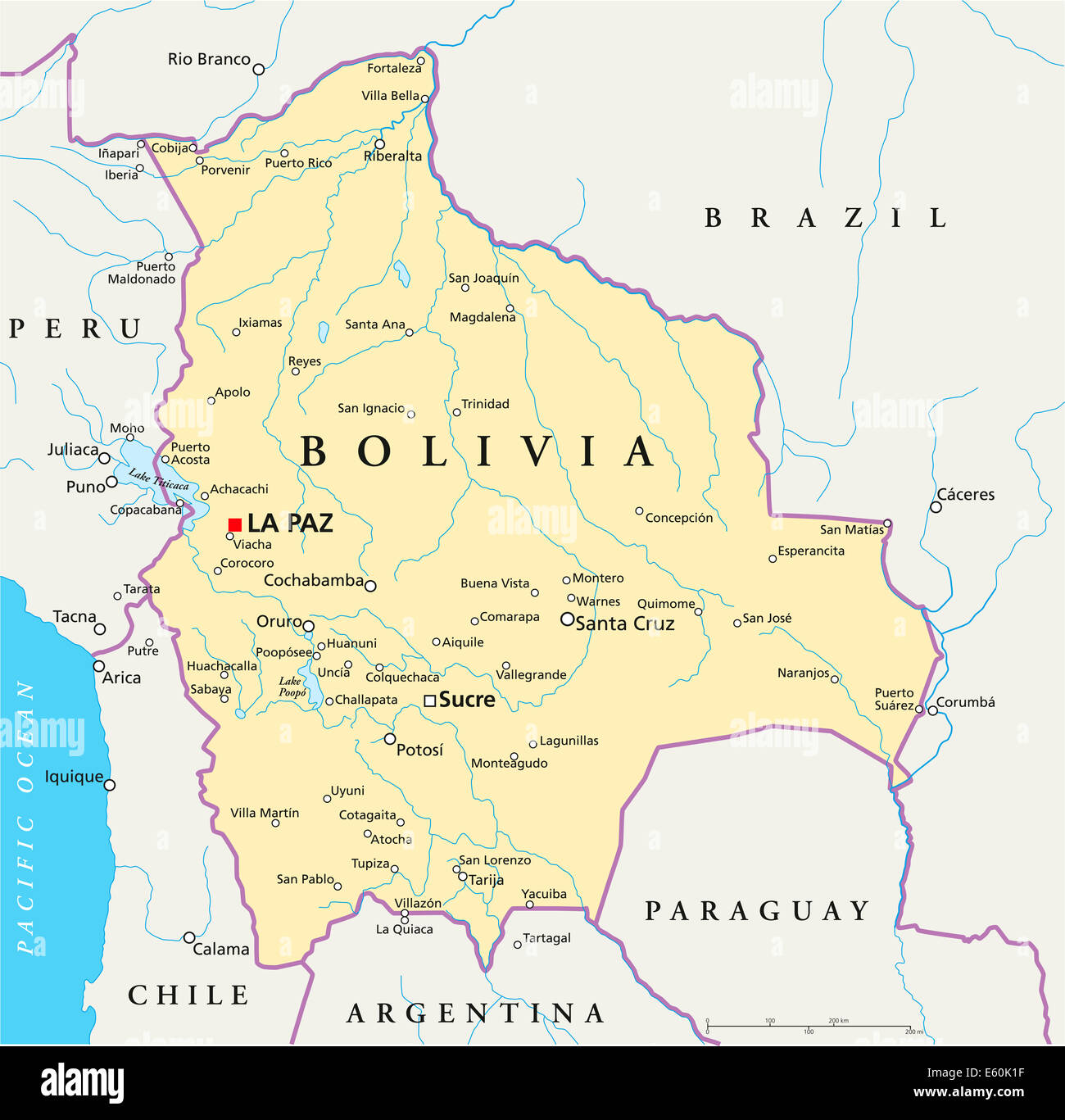 Carte Politique de la bolivie Banque D'Images