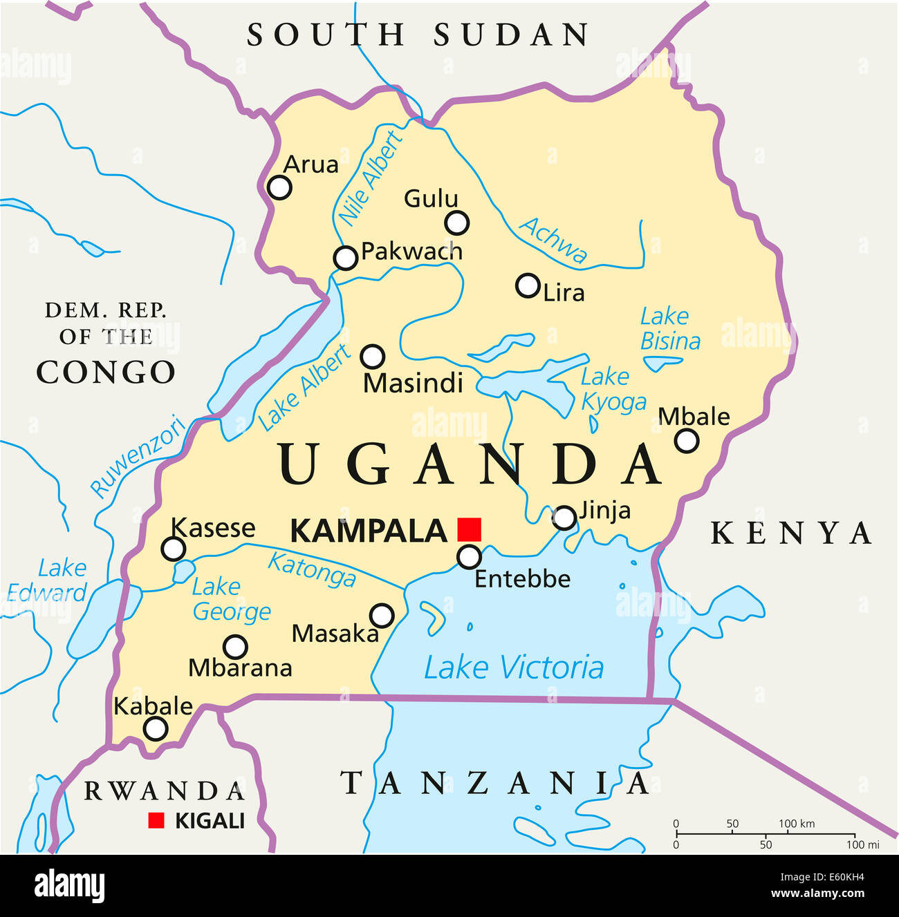 Carte Politique de l'Ouganda Banque D'Images