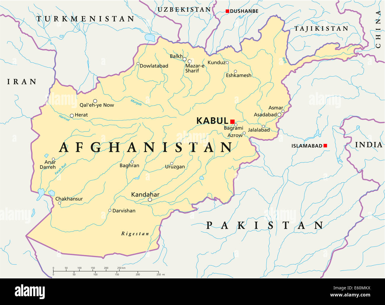 Carte Politique de l'Afghanistan Banque D'Images