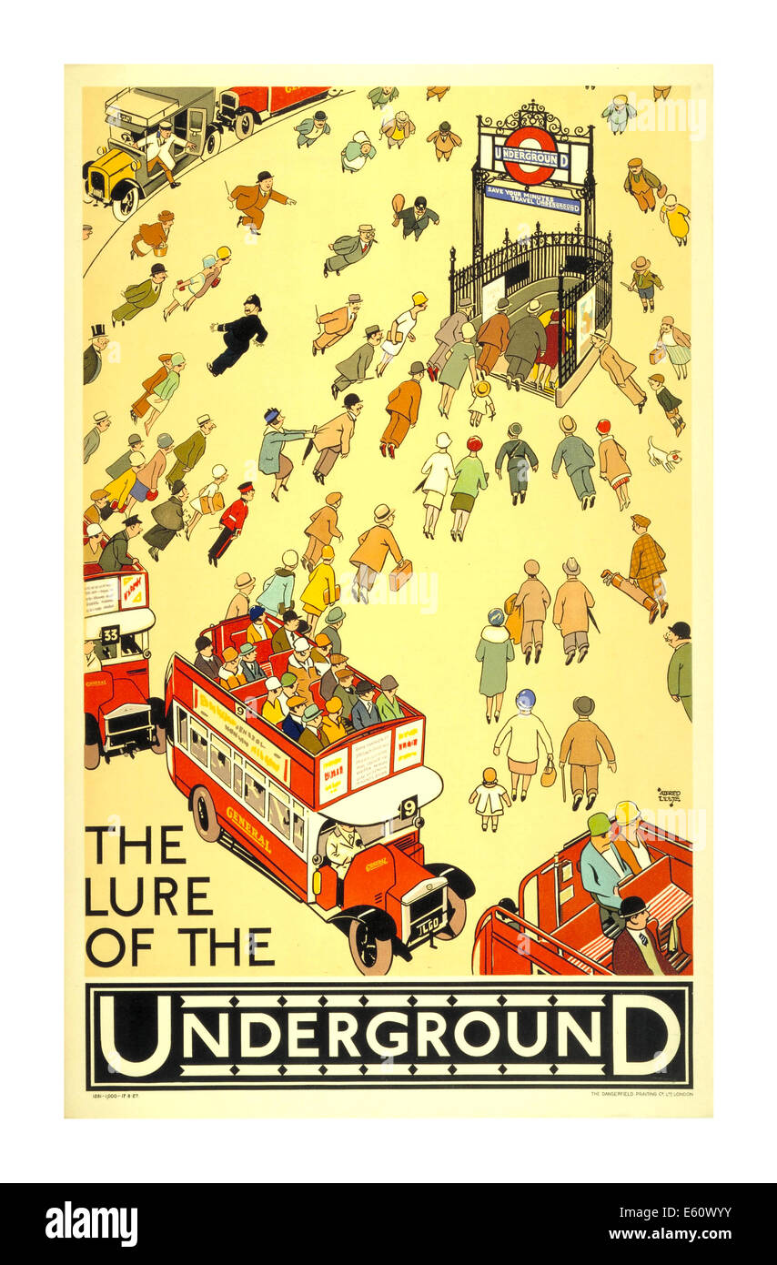 Vintage poster vers 1930 pour le métro de Londres, illustrant l'attrait de la 'Underground' Banque D'Images