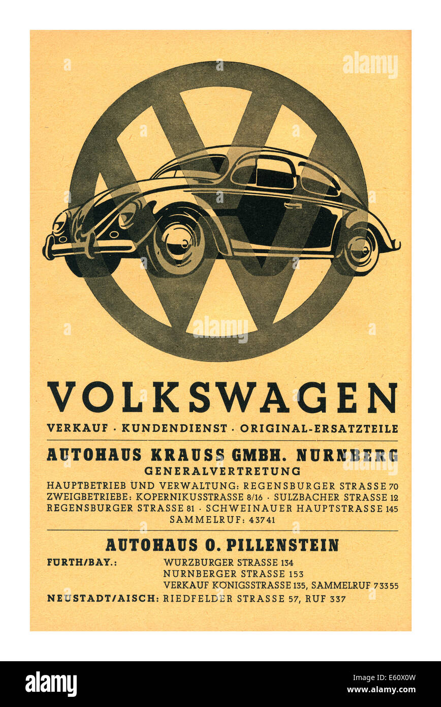 AFFICHE VOLKSWAGEN VW des années 1930 affiche de vente des concessionnaires pour le service après-vente Ventes et pièces détachées Volkswagen Beetle car Allemagne Banque D'Images