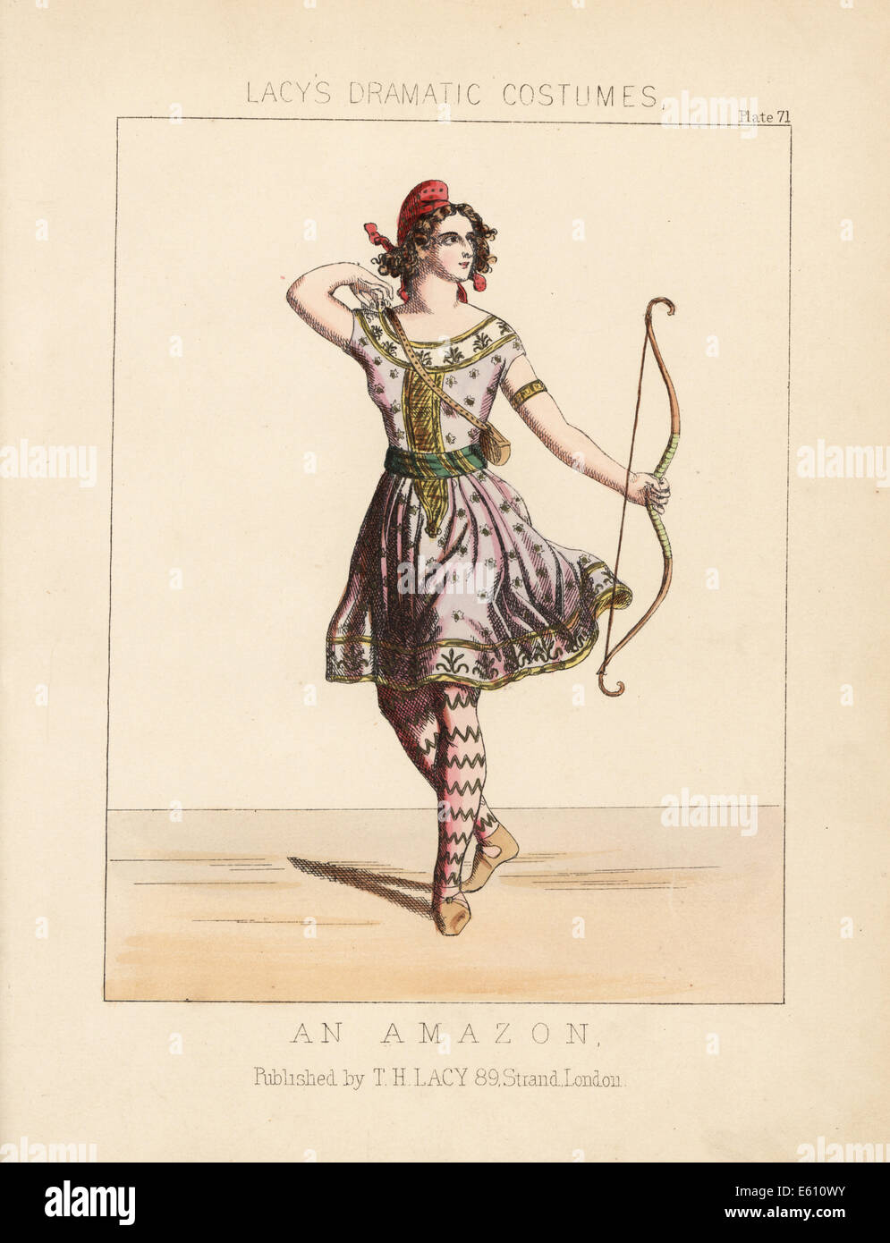 Amazon warrior avec arc et carquois, costume emblématique, 19e siècle. Banque D'Images