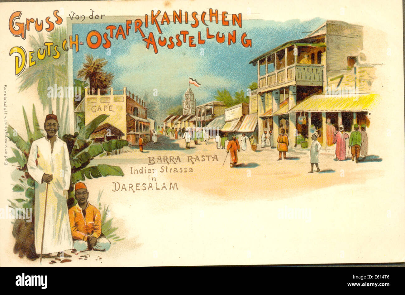 Carte postale de Daresalam Chromolithographed à partir de l'exposition de l'Afrique de l'allemand Banque D'Images