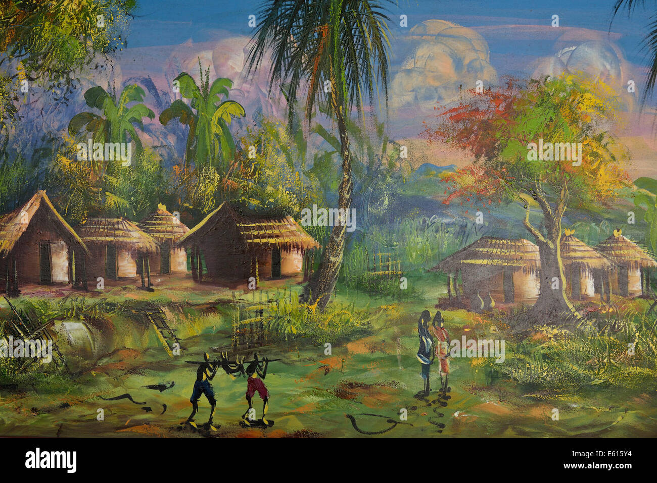 Abris dans les bois, peinture, Kinshasa, République démocratique du Congo Banque D'Images