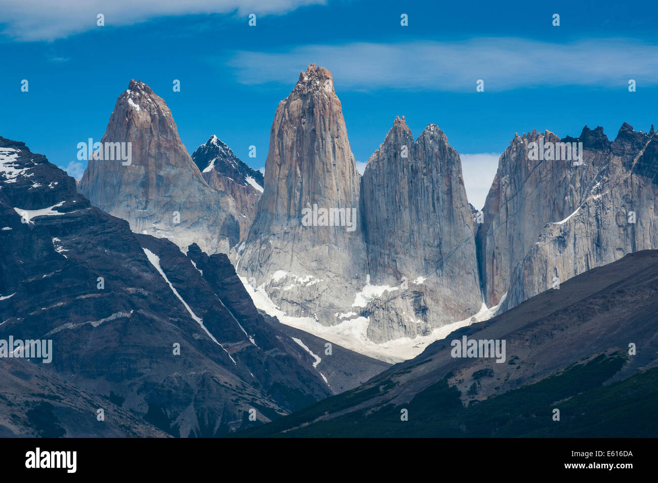 Les pics de Torres del Paine, Parc National Torres del Paine, Patagonie, Chili Banque D'Images