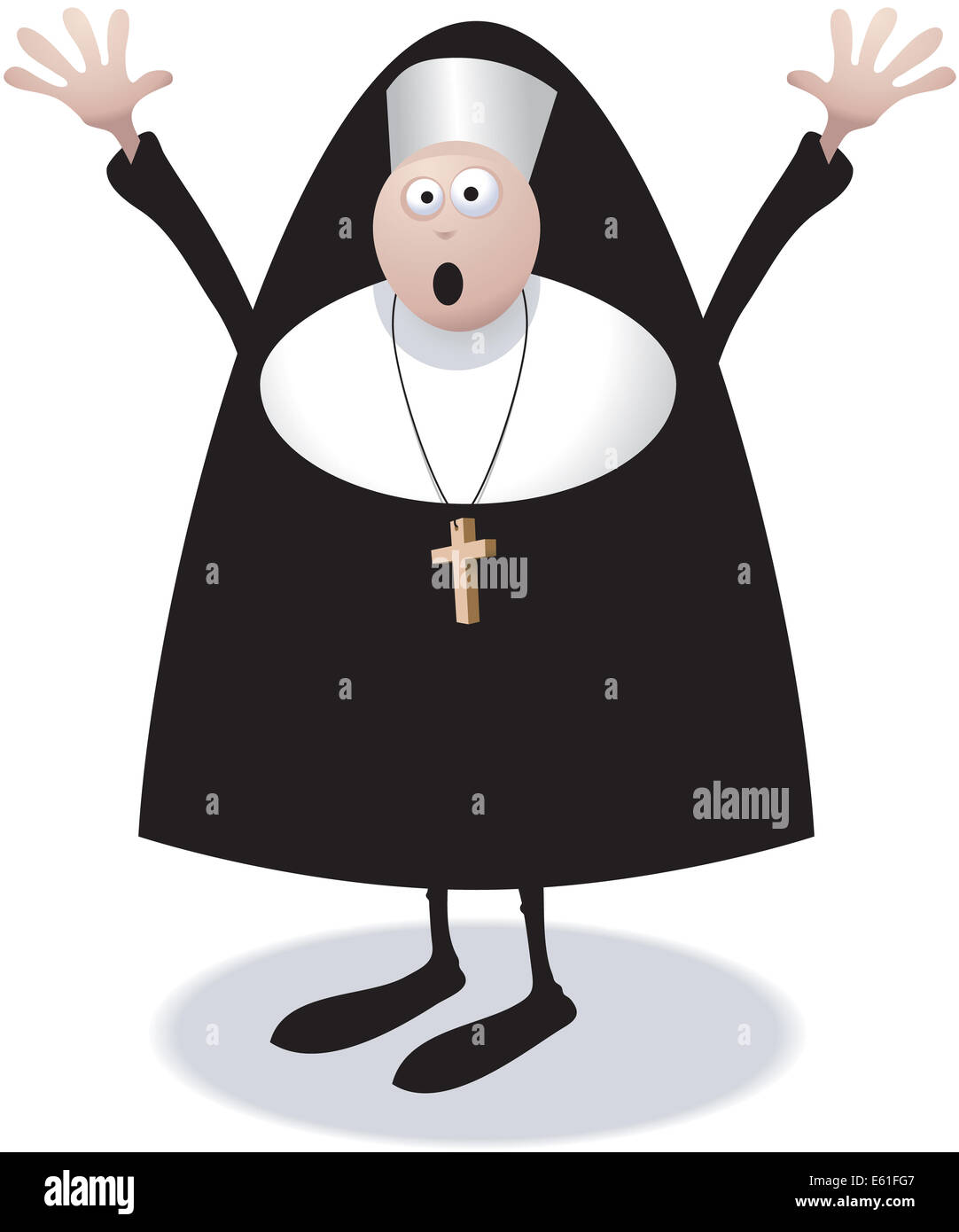 Illustration d'une nonne hurlant avec son bras en l'air. Banque D'Images