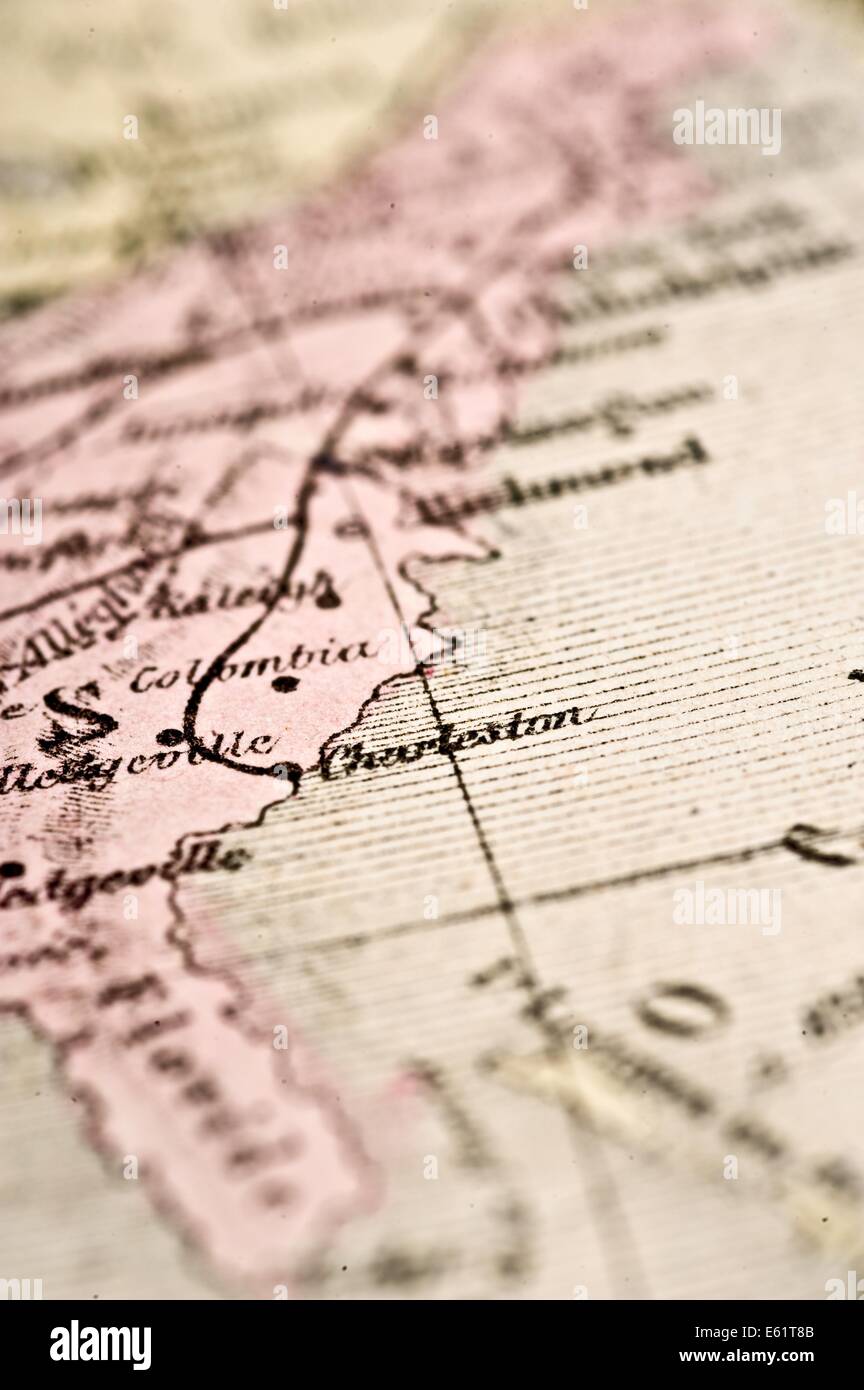 Carte antique de la côte sud-est de l'USA, vers 1864 à mise au point sélective. Banque D'Images
