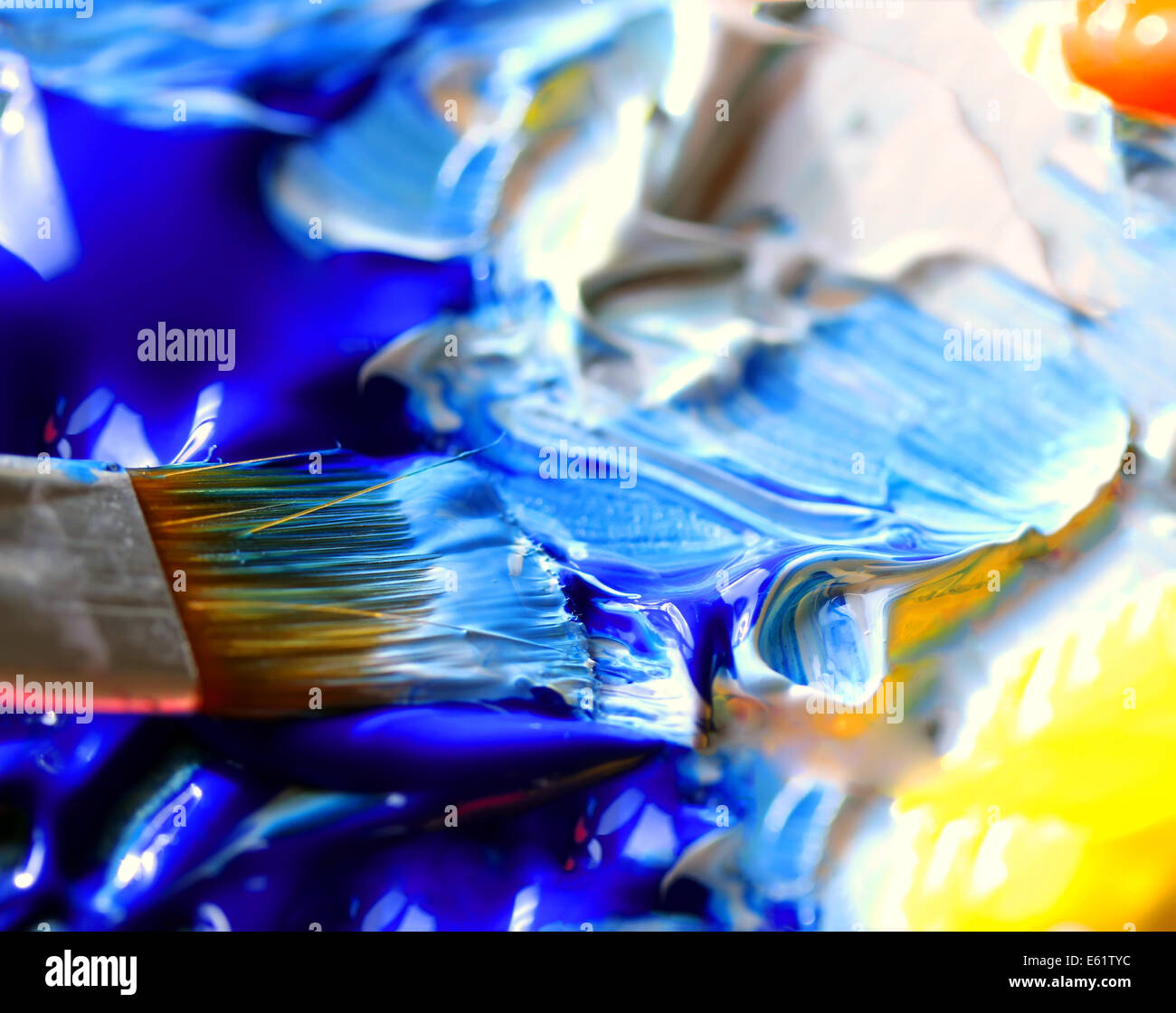 Gros plan du pinceau et palette. Banque D'Images