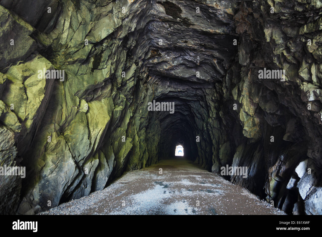 Vue à travers la première de cinq tunnels othello dynamité pour le chemin de fer de Kettle Valley entre 1911 et 1916, British Columbia, ca Banque D'Images