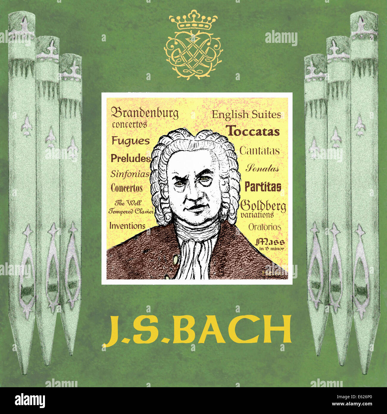 Johann Sebastian Bach portrait illustration, compositeur allemand. 1685 - 1750 Banque D'Images