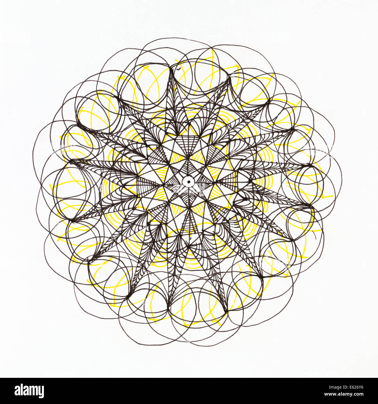 Mandala coloré dessiné à la main sur fond blanc Banque D'Images