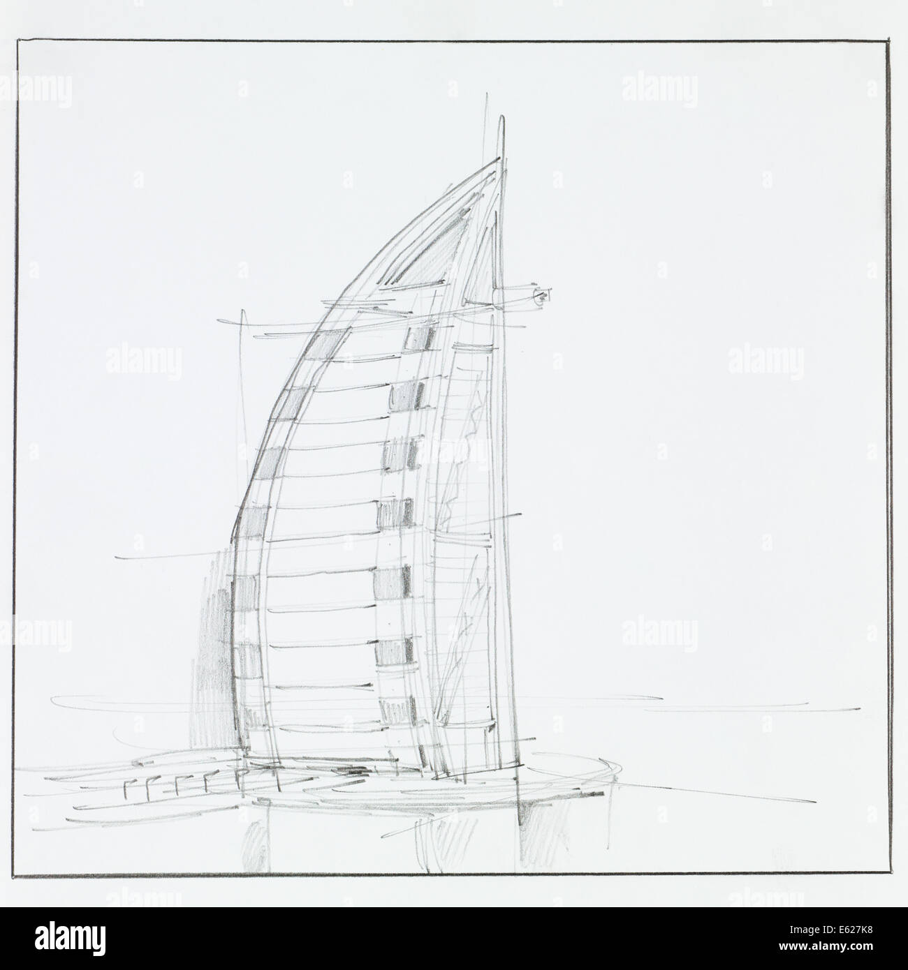 Croquis d'architecture dessiné à la main de l'hôtel Burj Al Arab à Dubaï Banque D'Images