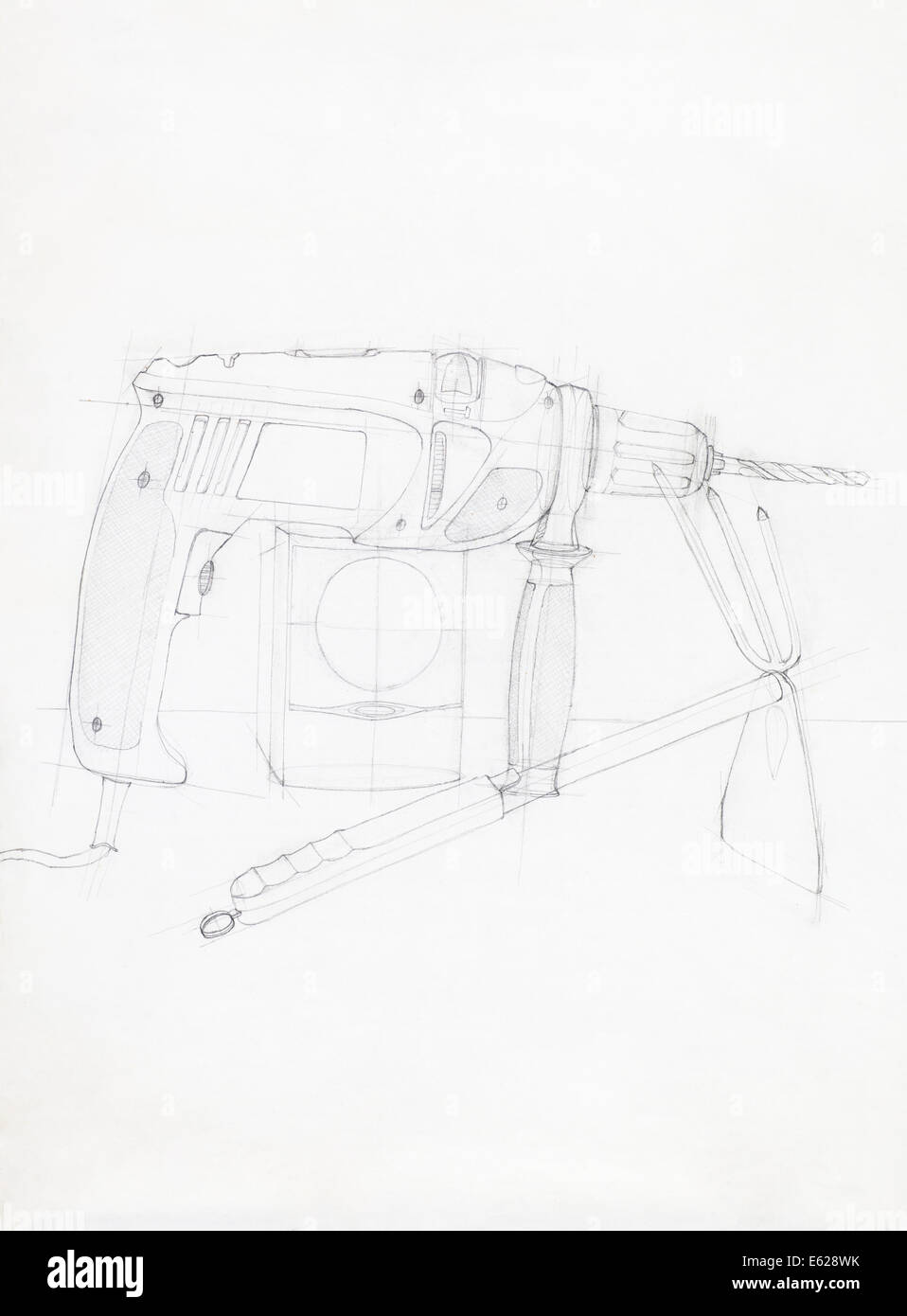 Artistc Étude de la composition avec la perceuse et le ciseau, dessinée à la main Banque D'Images