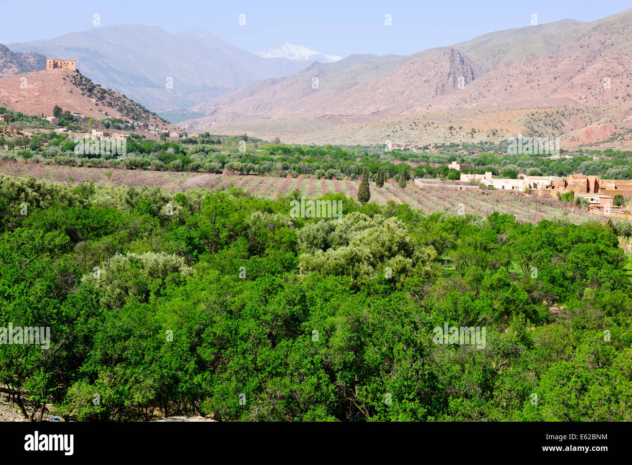 Vues d'mzouzite,ijoukak vallées,villages,barrages,homme,lacs,deep river rivière nfiss ravins,r203 south road,Maroc,taroudannt Banque D'Images
