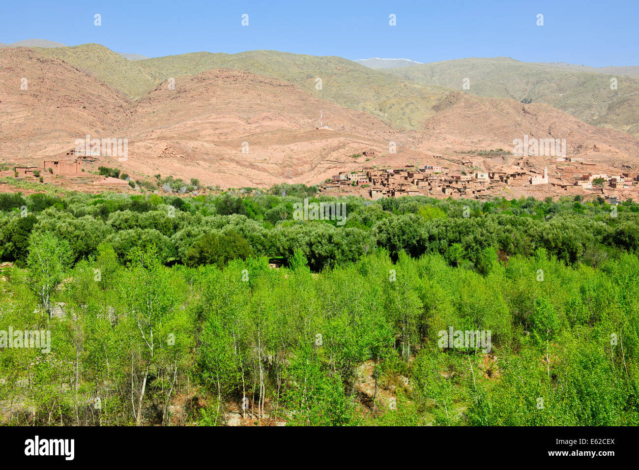 Vues d'mzouzite,ijoukak vallées,villages,barrages,homme,lacs,deep river rivière nfiss ravins,r203 south road,Maroc,taroudannt Banque D'Images