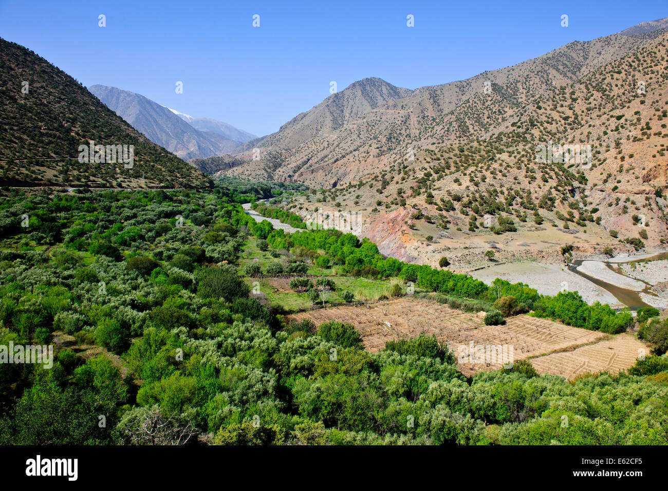 Vues d'mzouzite,ijoukak vallées,villages,barrages,homme,lacs,deep river rivière nfiss ravins,r203 south road,Maroc,taroudannt Banque D'Images