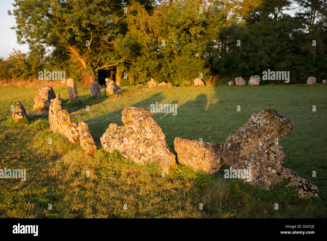 Le Rollright stones au lever du soleil. Oxfordshire, Angleterre Banque D'Images