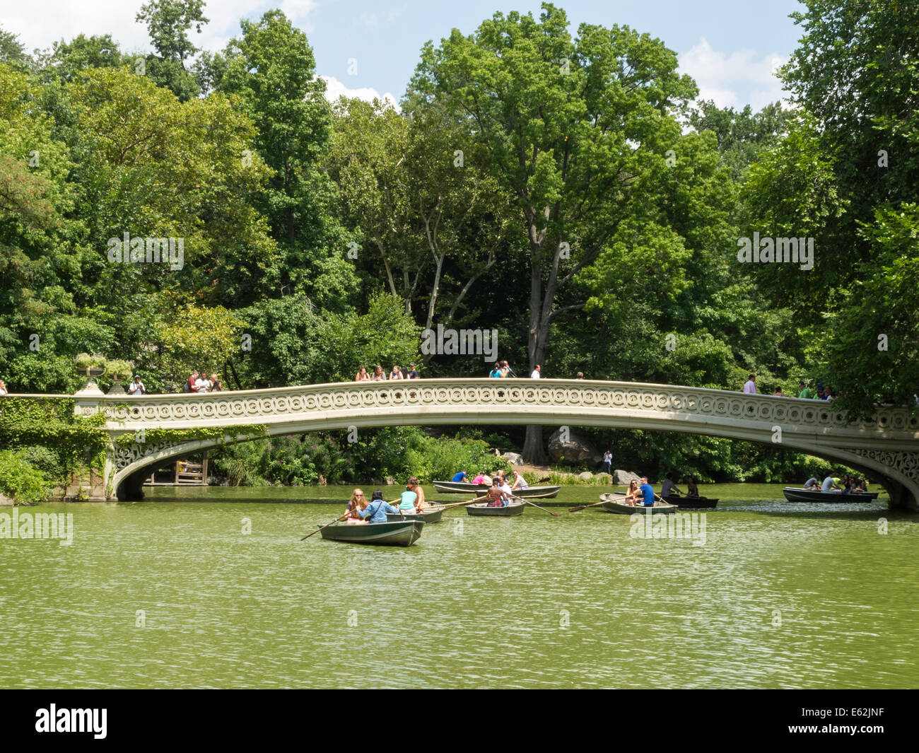 L'eau verte dans Central Park Lake est causé par d'Algues, NYC Banque D'Images