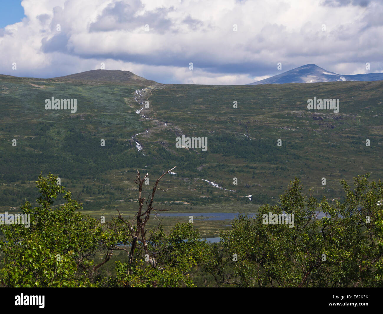 Paysage de montagne avec cascade, rivière Norvège Jotunheimen Scandinavie, des chaînes de montagne dans le parc national Banque D'Images