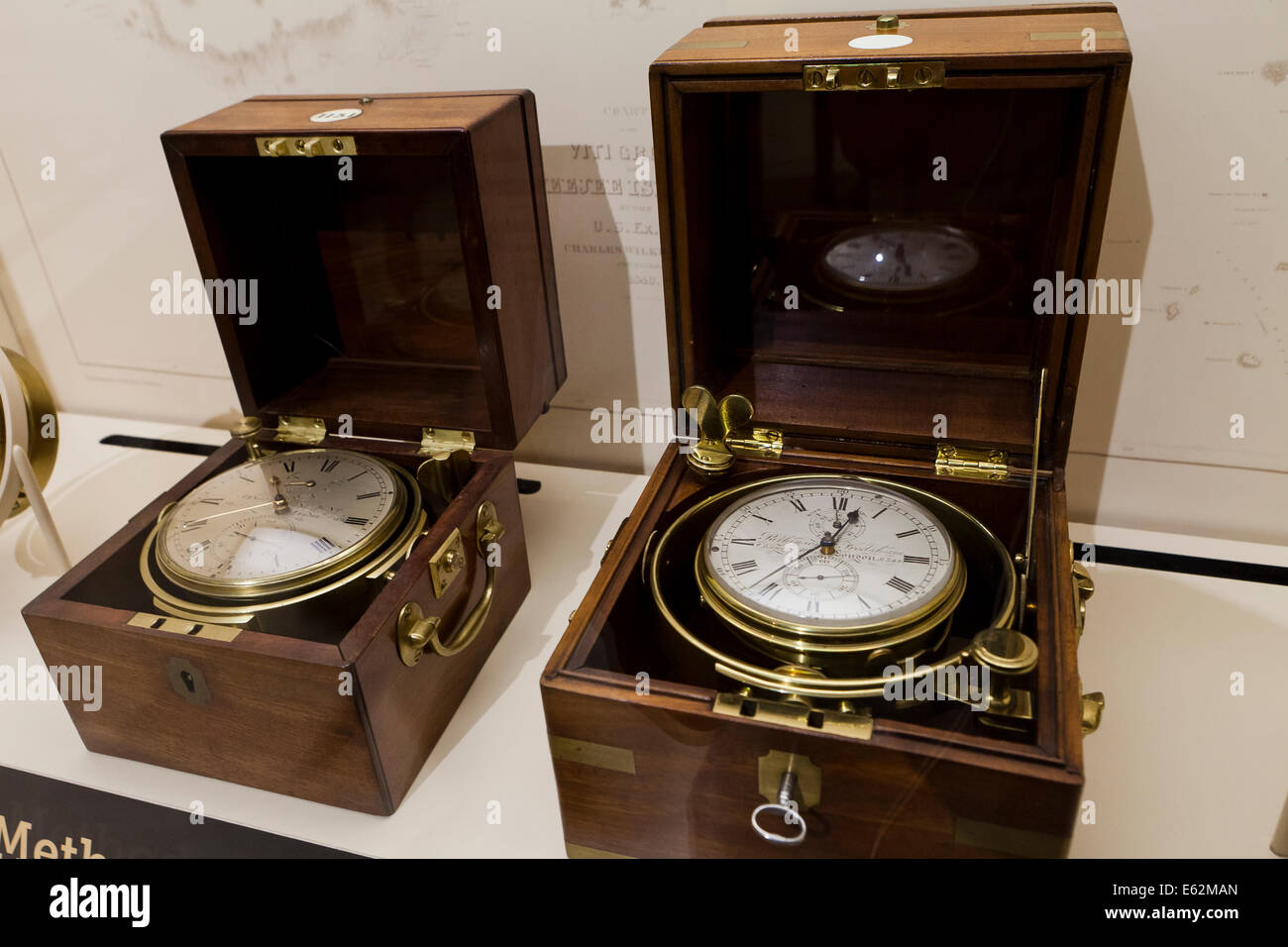 Chronomètres de marine Vintage (Arnold & Dent, n° 1131 - Parkinson & Frodsham, n° 2349) - National Air and Space Museum, USA Banque D'Images