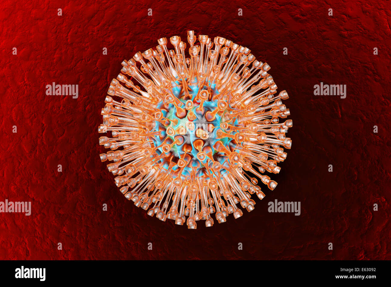 Une visualisation médicale d'un virus de l'Herpès sur fond naturel. Banque D'Images