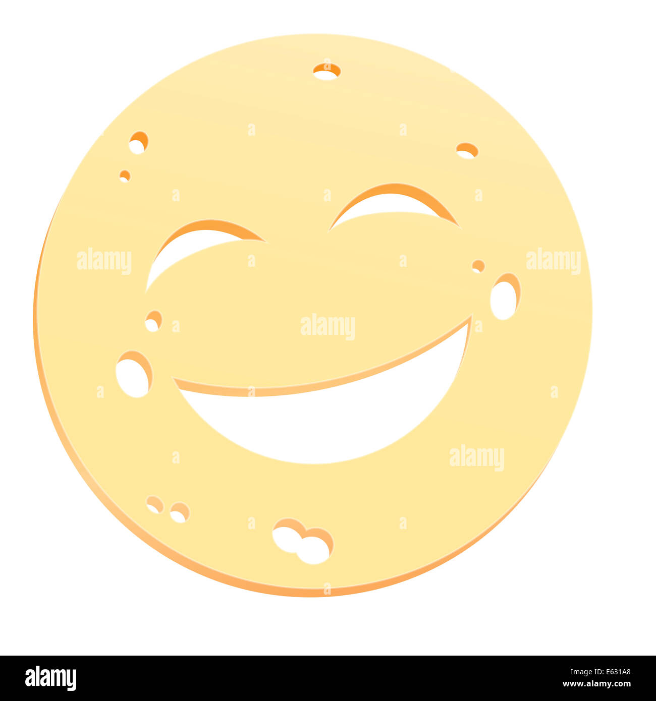 Tranche de fromage avec des trous en forme d'un smiley. Banque D'Images