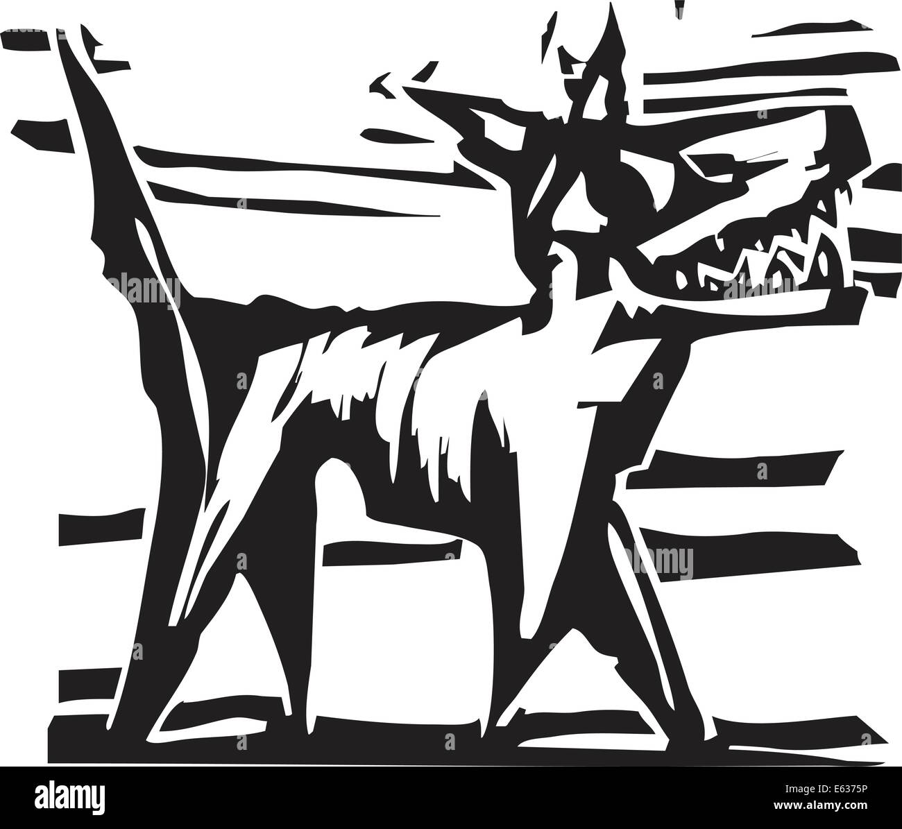 Gravure sur bois, image d'un chien avec des taches. Illustration de Vecteur