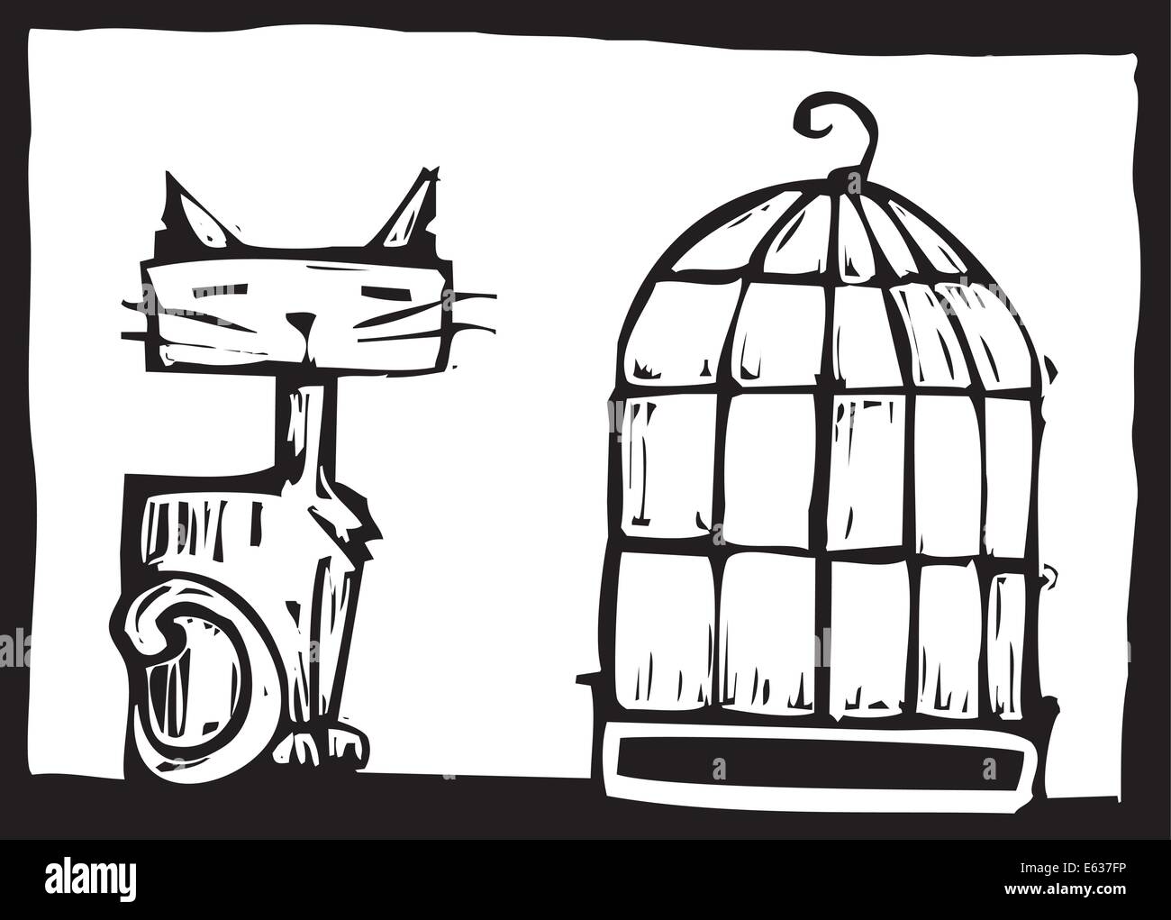 Aftert eh fait image d'un chat et d'une cage vide Illustration de Vecteur