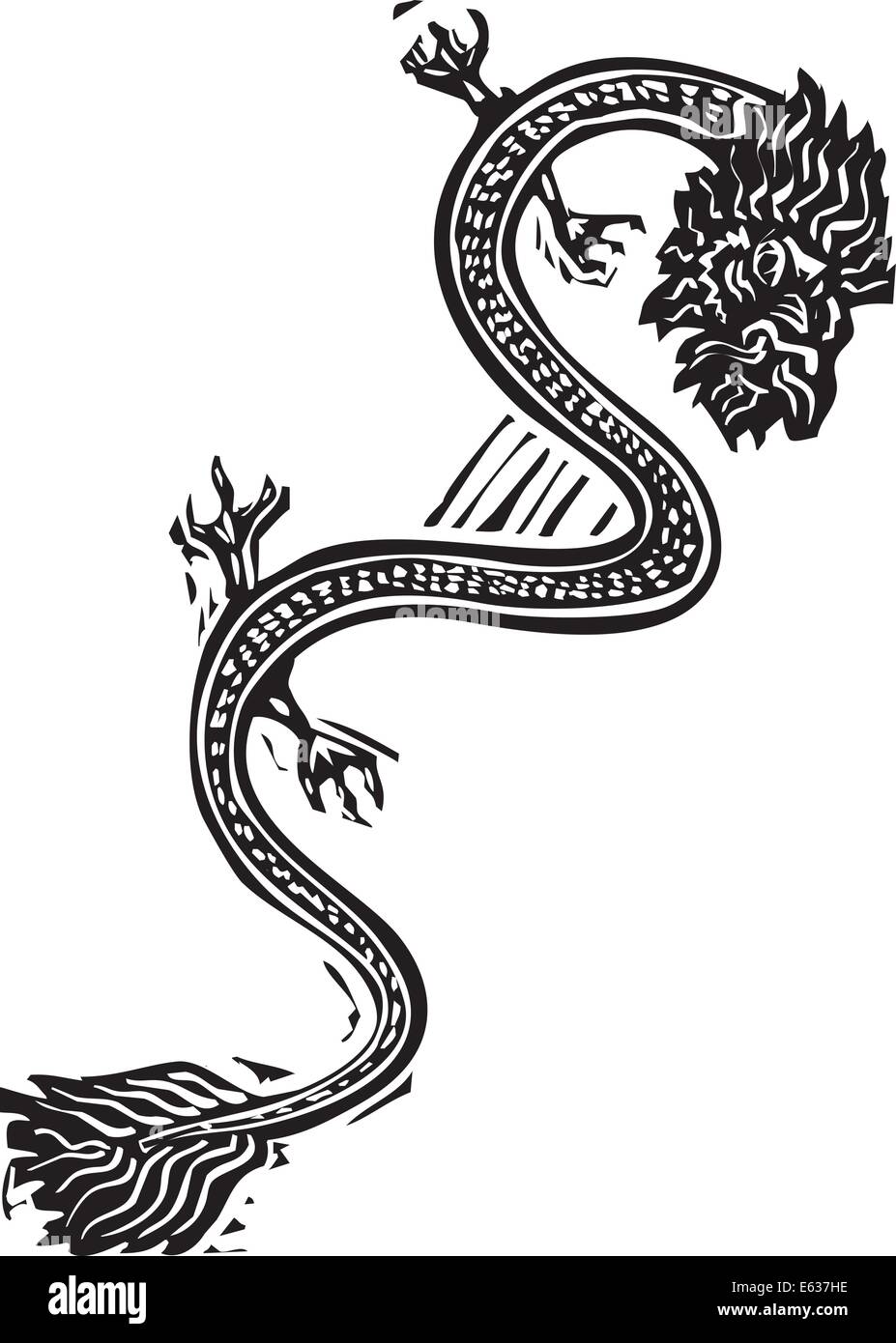 Image style gravure sur bois d'un dragon chinois pour la nouvelle année. Illustration de Vecteur