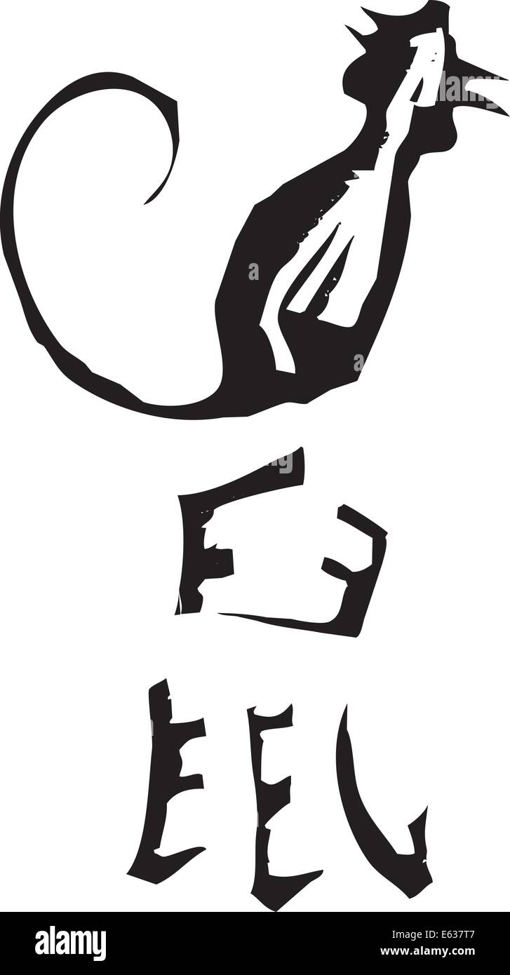 Gravure sur bois primitive signe du zodiaque chinois du rat. Partie d'une série. Illustration de Vecteur