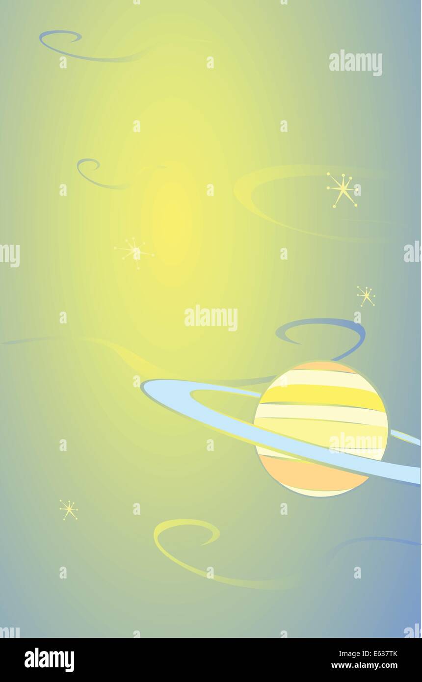 Style rétro planète Saturne flottant dans l'espace. Illustration de Vecteur